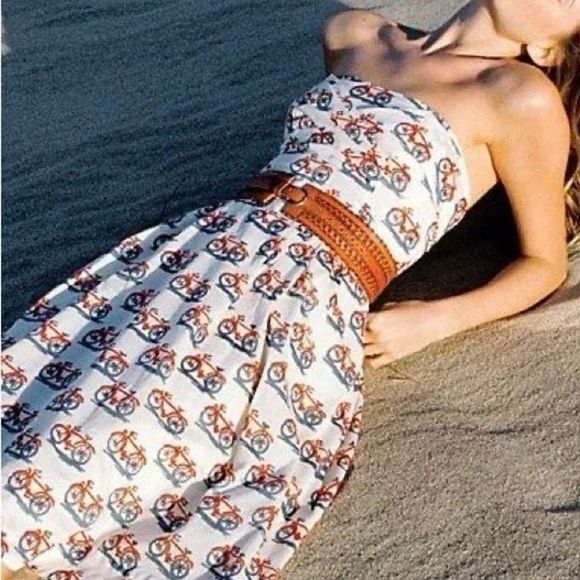 Anthropologie Strapless Dress with Bicycle Print - Picture 1 of 15